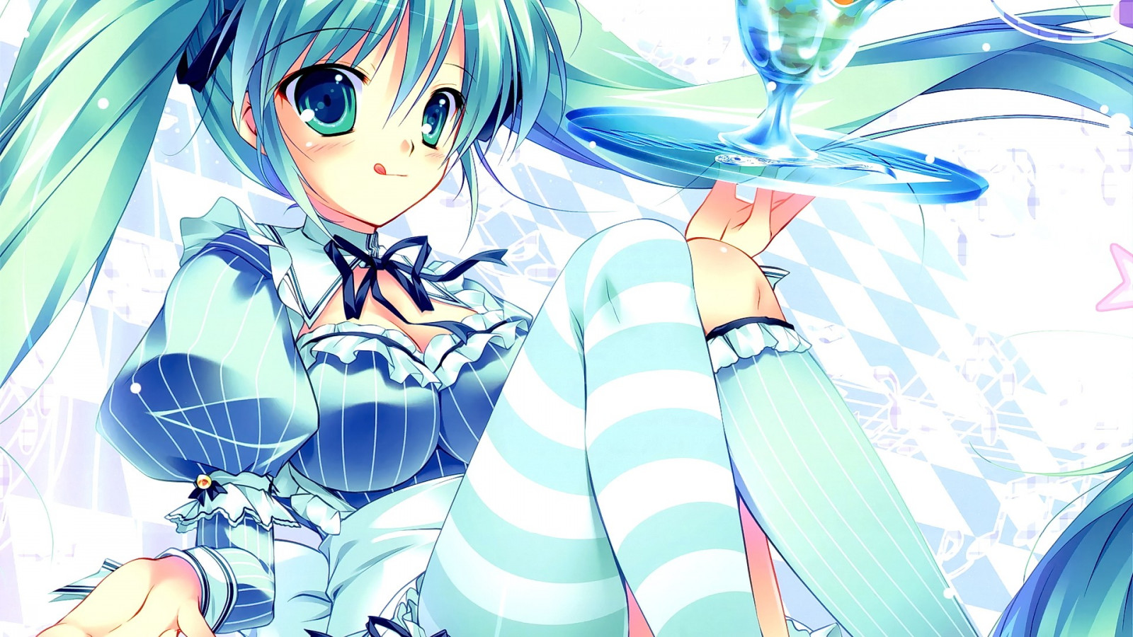 illustrazione, anime, anime girls, cartone animato, Vocaloid, Hatsune Miku, cameriera, mangaka