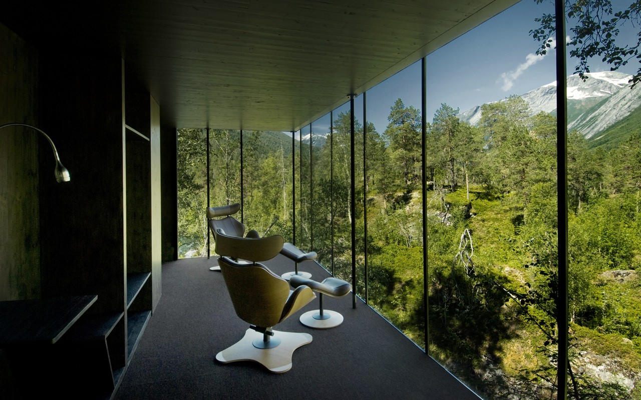 1280x800 px, arkitektur, stol, Skov, Hotel, interiør, landskab, moderne, bjerge, natur, Norge, snedækket peak, træer, vindue