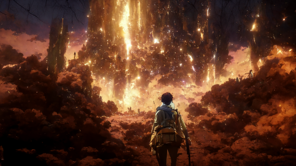 anime,Attack on Titan Game,Epic background,explosion,stars,Eren Jeager