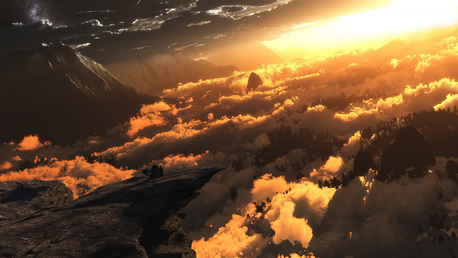 solljus, landskap, digital konst, fantasikonst, solnedgång, reflexion, himmel, moln, soluppgång, kväll, morgon-, Sol, atmosfär, skymning, moln, Berg, gryning, atmosfärs fenomen, jordens atmosfär, afterglow, astronomiskt objekt, geologiska fenomen