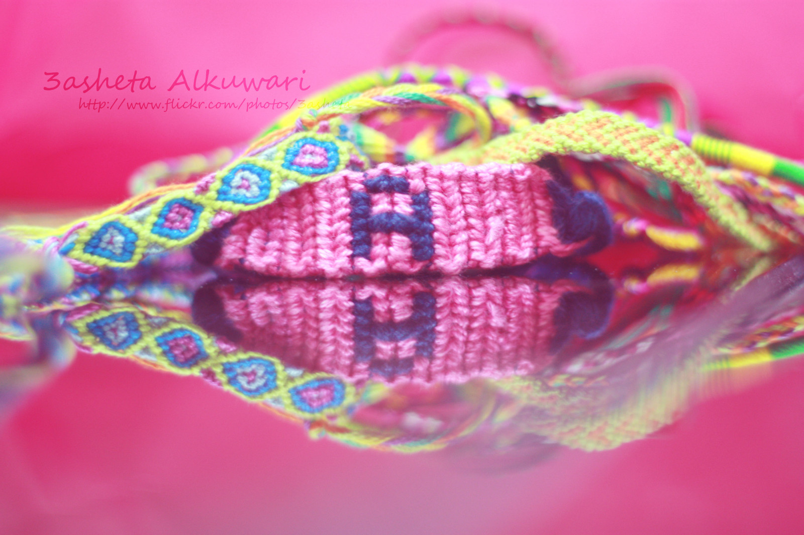 Wallpaper bracelets, pink, magenta, thread, crochet, jewellery