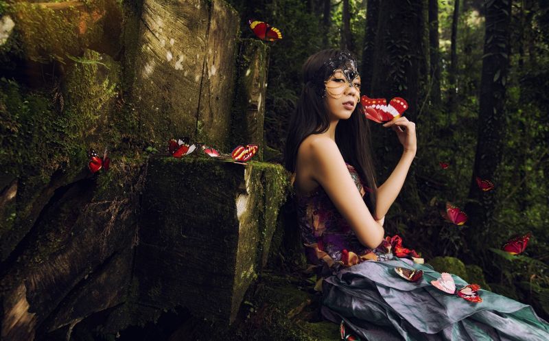 les, ženy, model, fantasy umění, asijský, džungle les, ženy, model, fantasy umění, asijský, džungle