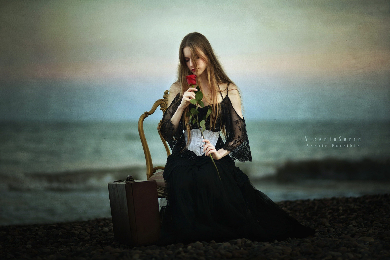 Kvinder, model, portræt, Fantasy pige, blomster, sidder, fotografering, kjole, mode, emotion, Person, romantik, pige, skønhed, kvinde, dame, fotografi, mørke, billede, humane positioner, portrætfotografering, Photo shoot