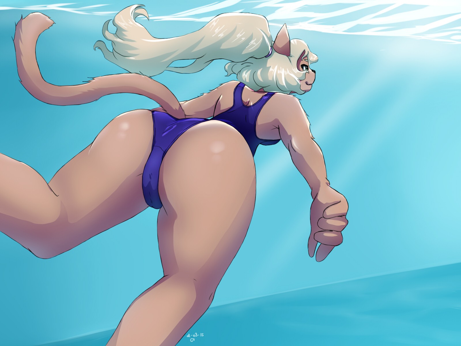 ilustrace, anime, kreslená pohádka, srstnatý, Anthro, plavání, noha, sval, fiktivní postava