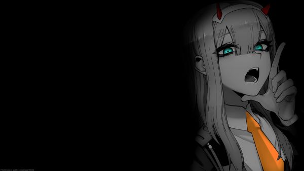 selective coloring,black background,dark background,simple background,anime girls,Darling in the FranXX