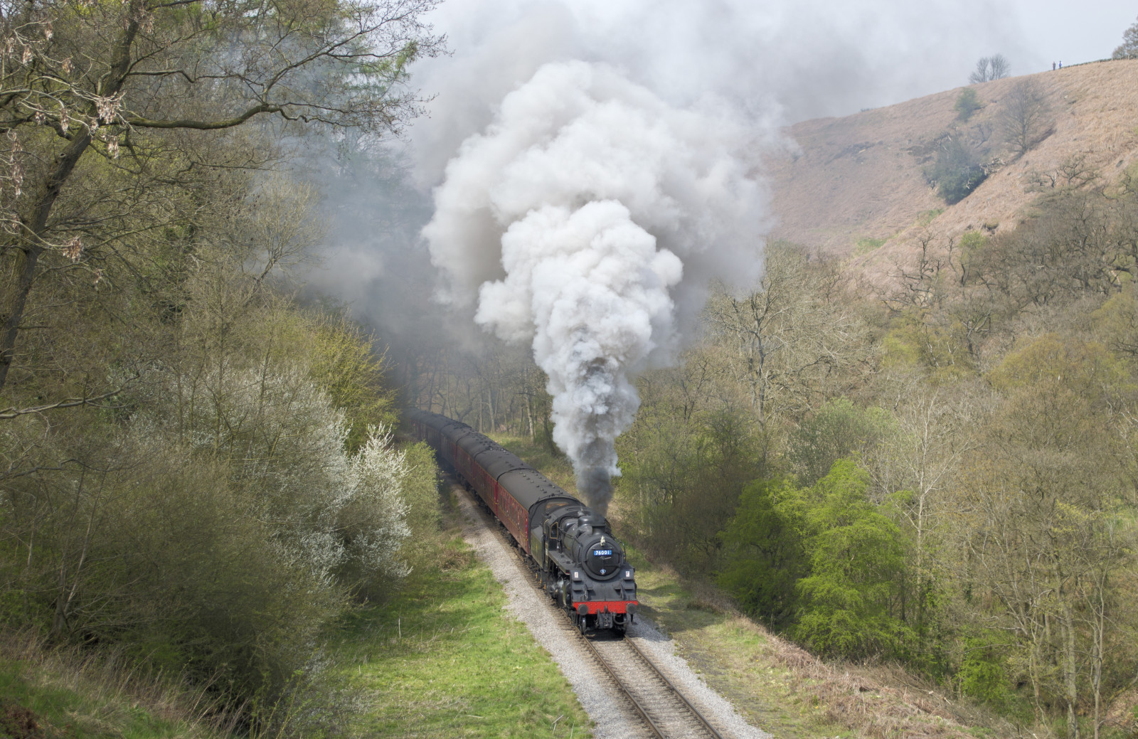 fotografování, jaro, smíšený, Nikon, br, provoz, Yorkshire, Severní, smět, skotský, kolejnice, železnice, parní, rašeliniště, lokomotiva, raketa, kapsa, Standard, 7., slavnost, 4mt, nymr, 2016, D3200, 76079, Darnholm, 76001