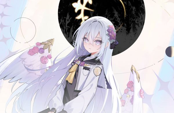 anime girls,long hair,blue archive,Azusa Blue Archive,anime girl with wings,white hair