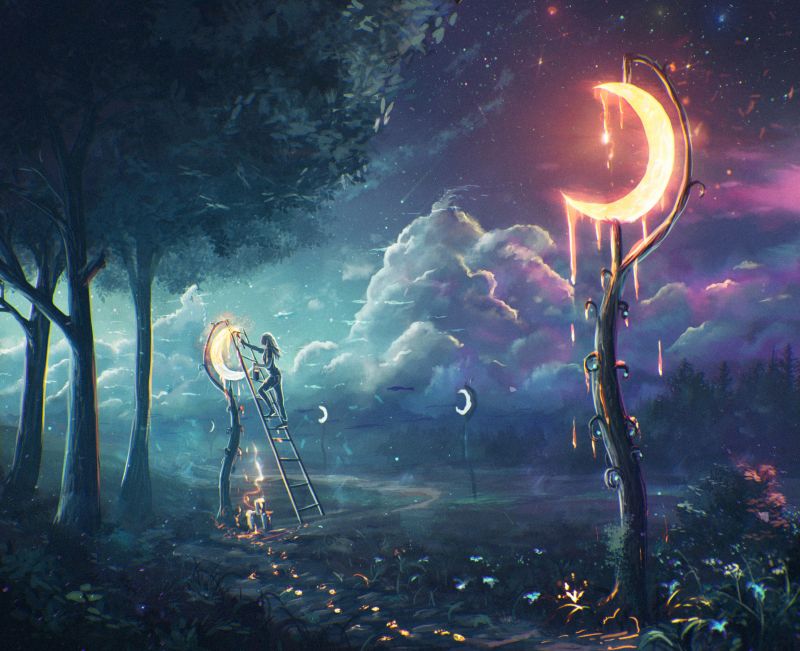 fantasy umění, mraky, Sylar, slunečnímu záření, noc, měsíční svit fantasy umění, mraky, Sylar, slunečnímu záření, noc, měsíční svit