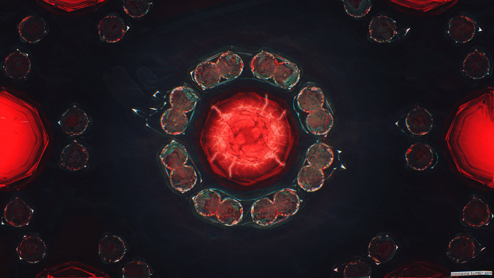 ilustrace, digitální umění, abstraktní, Červené, glitch art, symetrie, vzor, kruh, Hračka, světlo, barva, tvar, design, tma, Snímek obrazovky, počítač tapeta, fraktální umění, orgán
