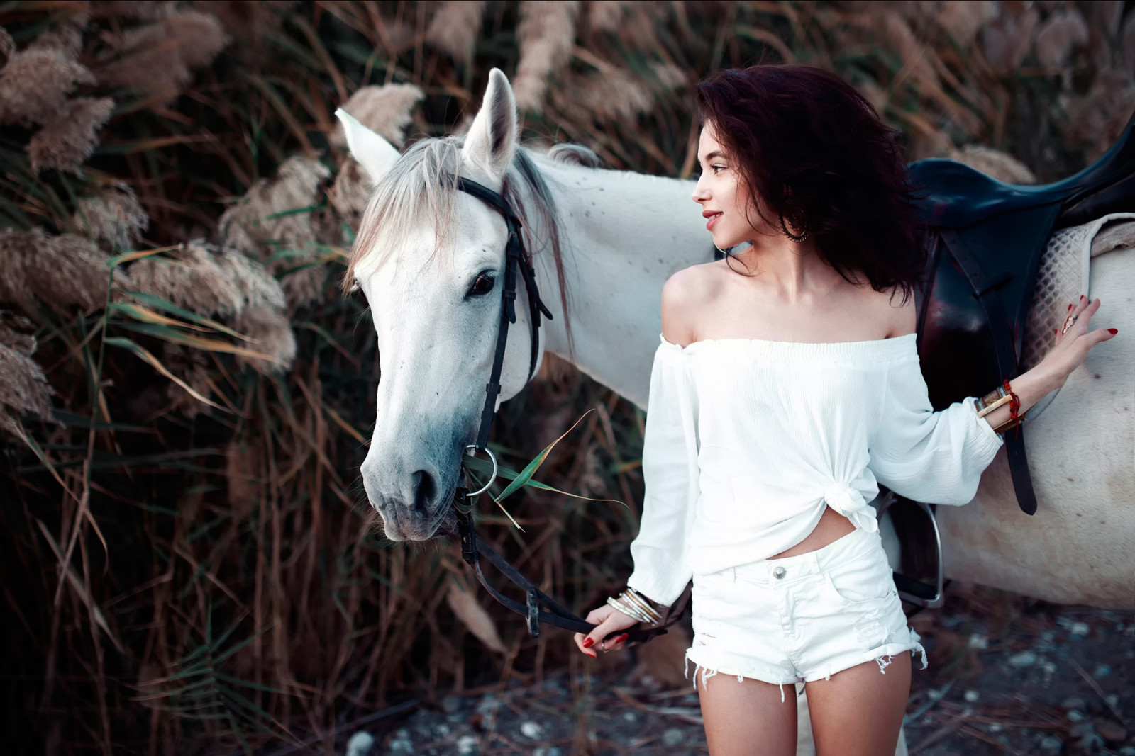 Wallpaper animals, women outdoors, model, season, horse like mammal