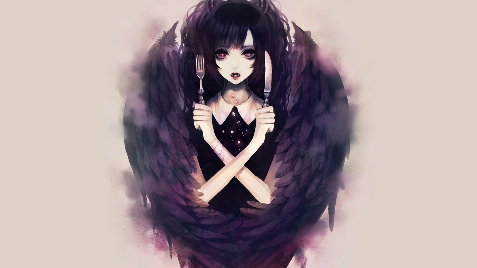 Wallpaper drawing, illustration, anime girls, artwork, purple, black