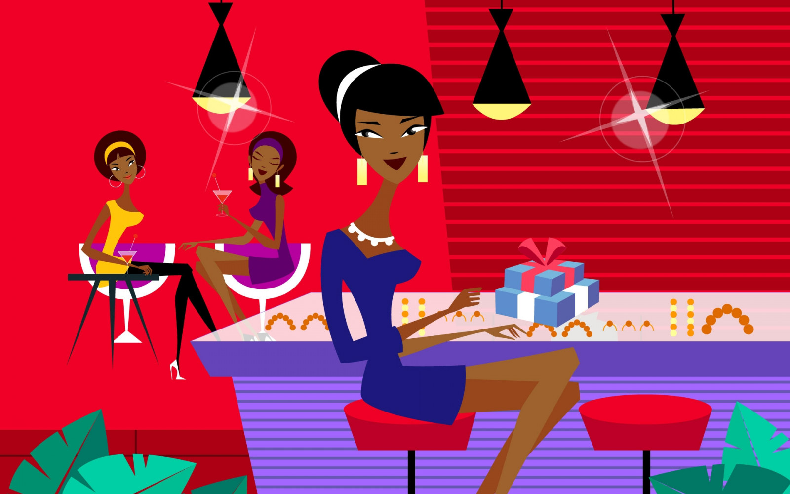 fille, café, style, boite cadeau, table, asseoir