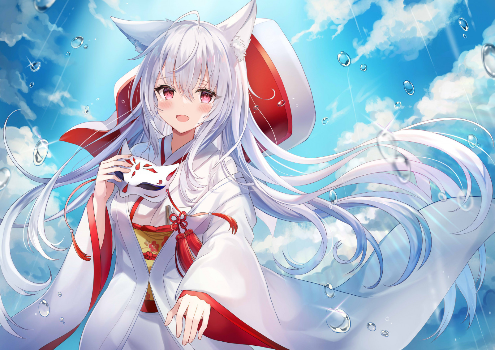 Wallpaper : head, azure, ART, cg artwork, cloud, long hair, happy ...