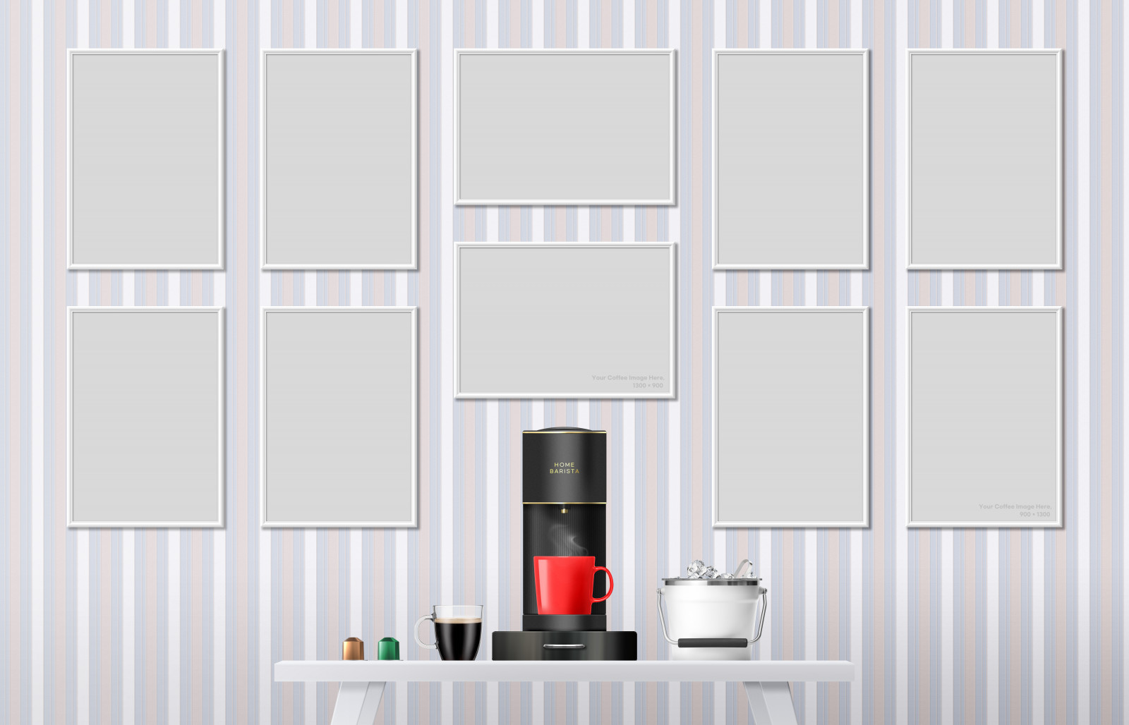 káva, rámy obrazů