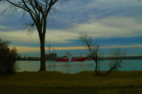 sunlight, trees, landscape, ship, sunset, sea