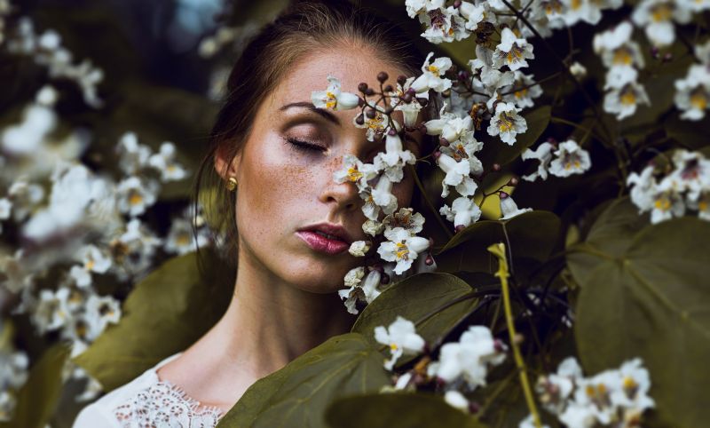 tvář, ženy, model, květiny, fotografování, rostliny tvář, ženy, model, květiny, fotografování, rostliny