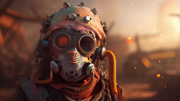 ai art,depth of field,post apocalypse,mask,goggles,Tubes