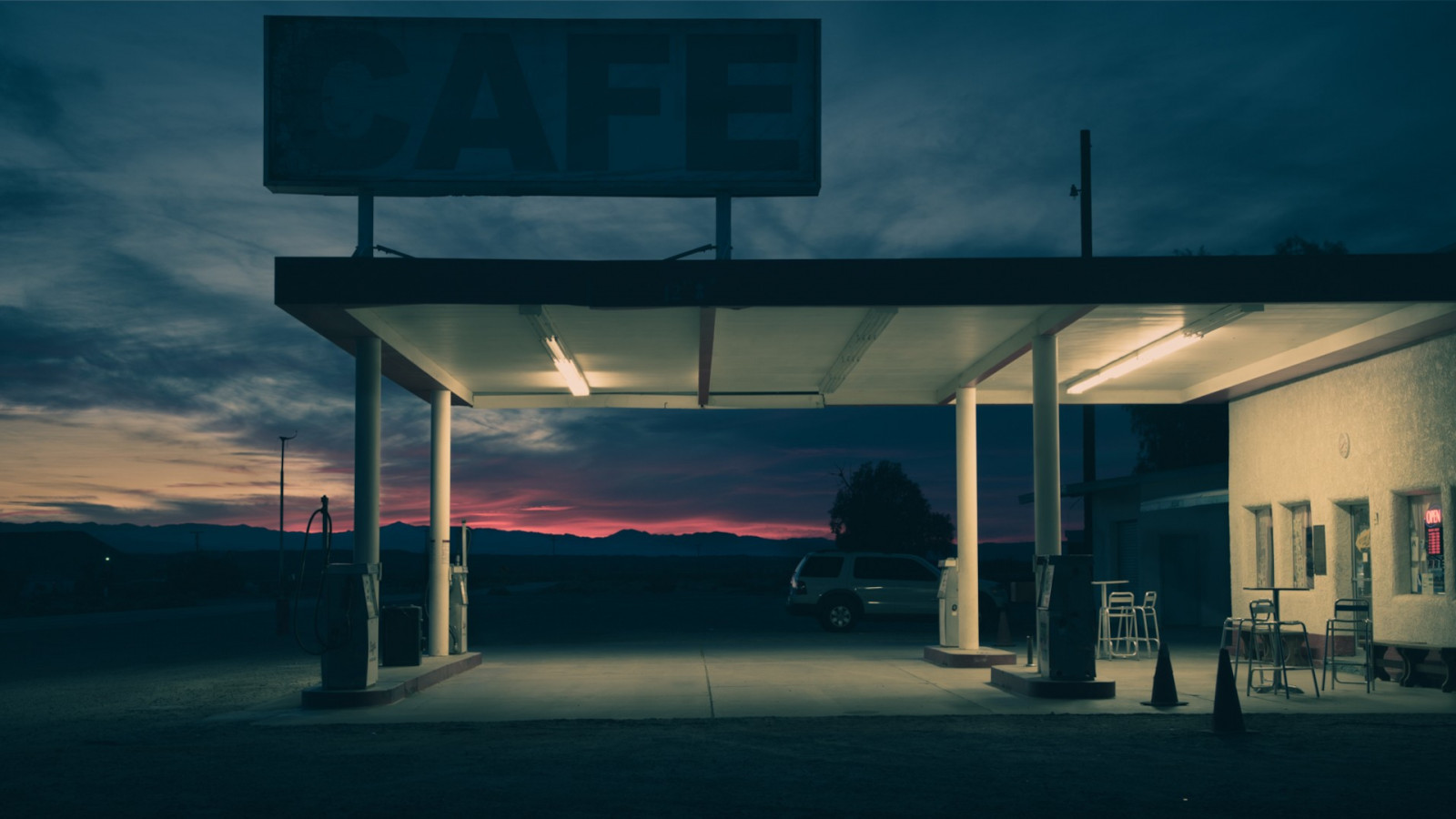 Fondos de pantalla : gasolineras, luz baja, Focos, amanecer, cafetería