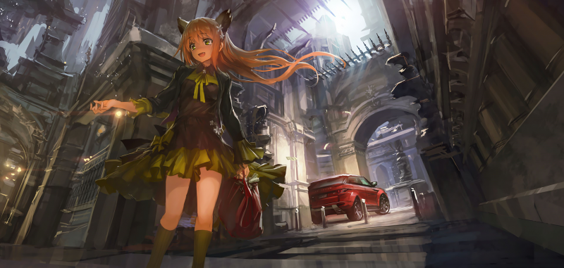 anime, anime dívky, manga, auto, vozidlo, červená auta anime, anime dívky, manga, auto, vozidlo, červená auta