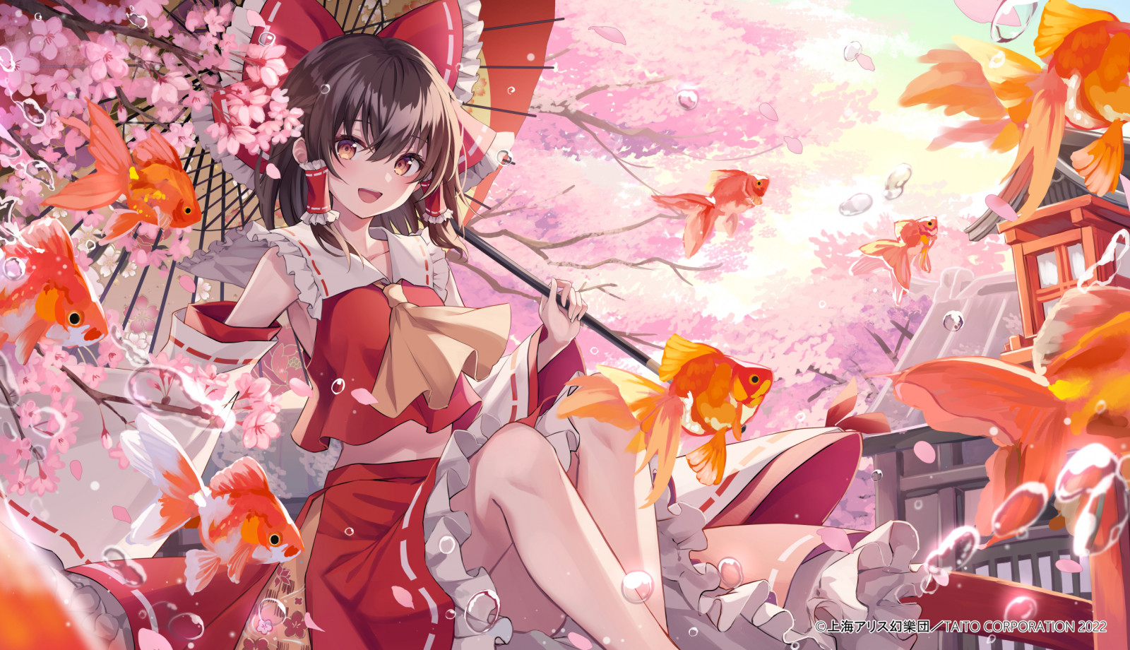 Wallpaper : anime girls, fish, Touhou, Hakurei Reimu, petals, flowers