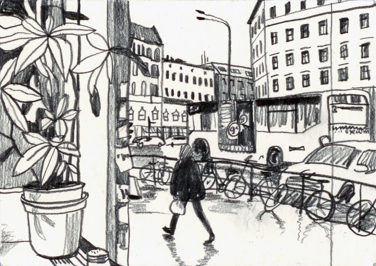 ภาพวาด, ภาพประกอบ, ขาวดำ, ถนน, งานศิลปะ, การ์ตูน, เบอร์ลิน, ศิลปะ, bw, ดำขาว, ร่าง, ดำและขาว, ดินสอ, mariazaikina, rosenthalerplatz, visual arts, product design, production designer