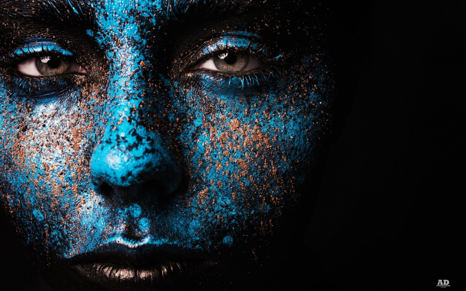 viso, illustrazione, donne, modello, trucco, pittura del corpo, blu, colore, occhio, oscurità, immagine dello schermo, sfondo del computer, organo, effetti speciali