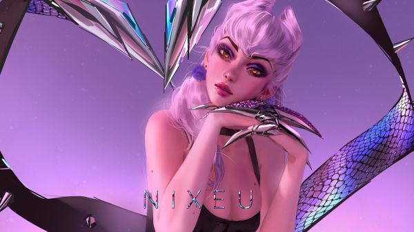Nixeu, women, looking at viewer, makeup, eyeshadow, drawing