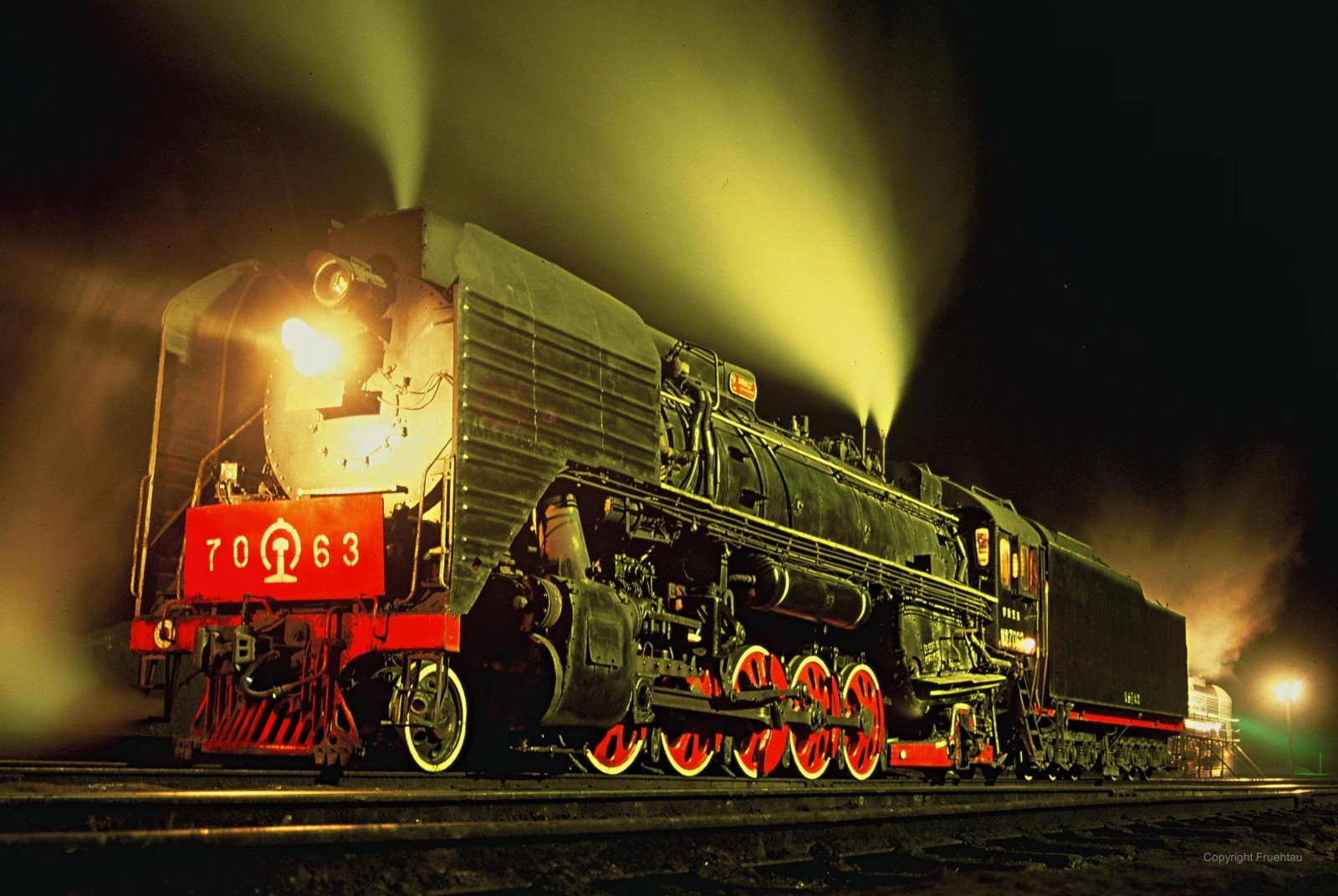 notte, Cina, veicolo, treno, ferrovia, trasporto, locomotiva, pesante, leggero, vapore, illuminato, campagna, Provincia, lok, Popoli, davanti, repubblica, Peng, deposito, Dampf, Nei, mongolo, innere, Mongolei, m NGG, z q zh, pinyin, ch n, ji, jing, Jitong, QJ, Tielu