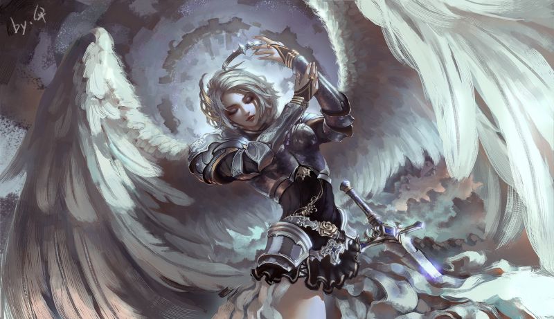 ženy, fantasy umění, anime, umělecká díla, meč, anděl ženy, fantasy umění, anime, umělecká díla, meč, anděl