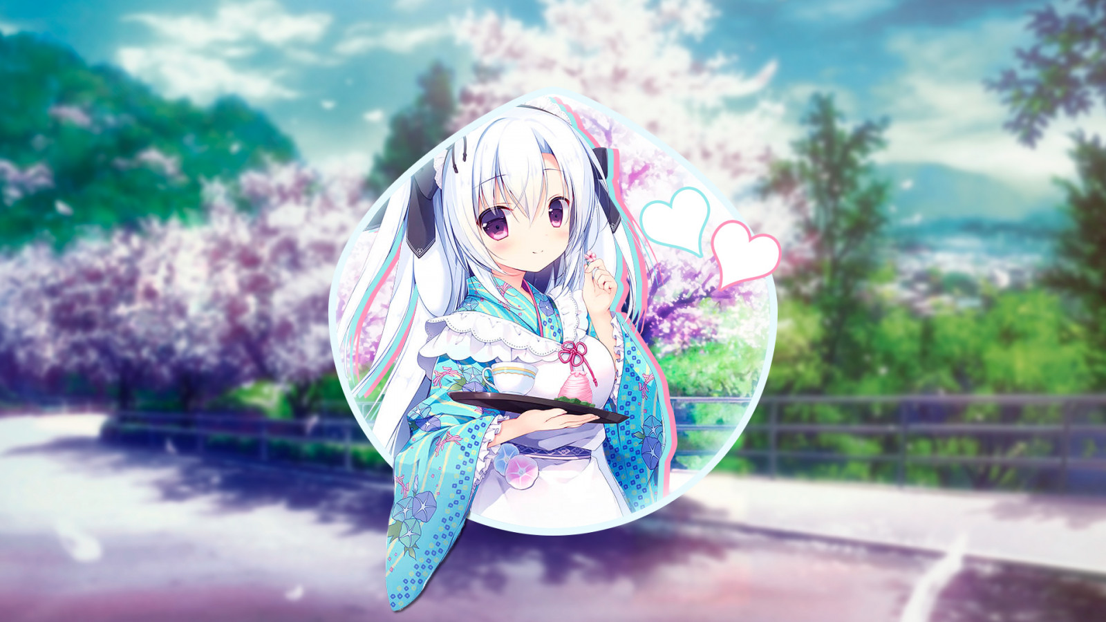 Wallpaper anime girls, white hair, visual novel, yukata, picture in