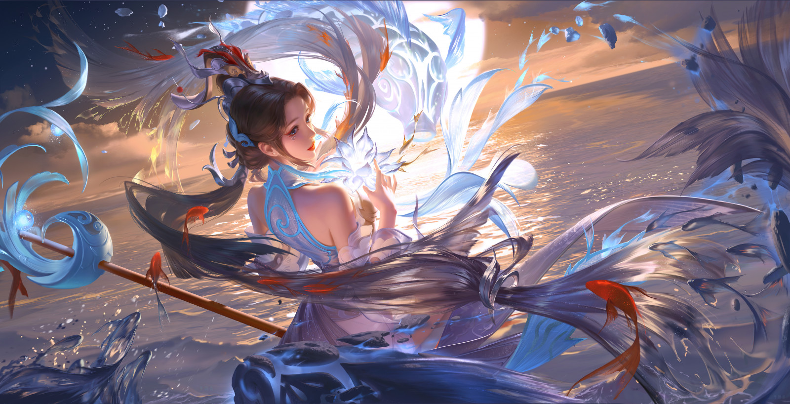 leggero, corpo umano, cartone animato, la pittura, capelli neri, cg artwork, ARTE, capelli lunghi, dipingere, ala, spazio, blu elettrico, personaggio fittizio, mitologia, illustrazione, grafica, piuma, anime, disegno, finzione, cielo, visual arts, animazione, disegno grafico, seduta, illustrazione di moda, i giochi, opera d'arte, Animated cartoon, pittura ad acquerello, schizzo