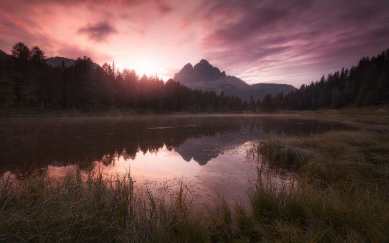 slunečnímu záření, krajina, les, západ slunce, jezero, Příroda slunečnímu záření, krajina, les, západ slunce, jezero, Příroda