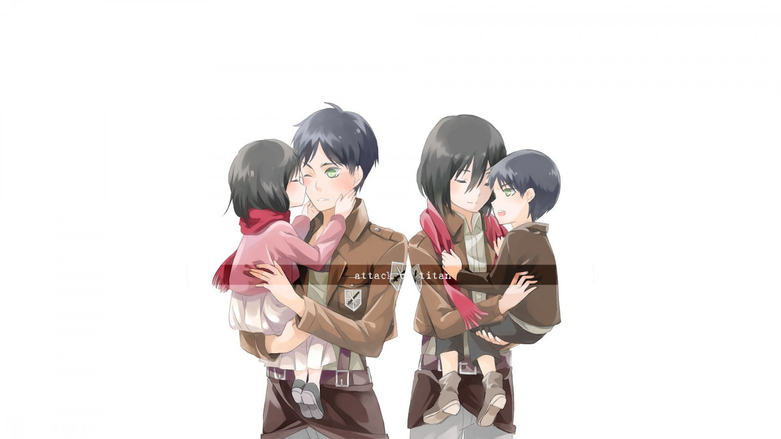 ภาพประกอบ, อะนิเมะ, การ์ตูน, Shingeki no Kyojin, Eren Jeager, Mikasa Ackerman, ของเล่น, รูปแกะสลัก, มังงะ