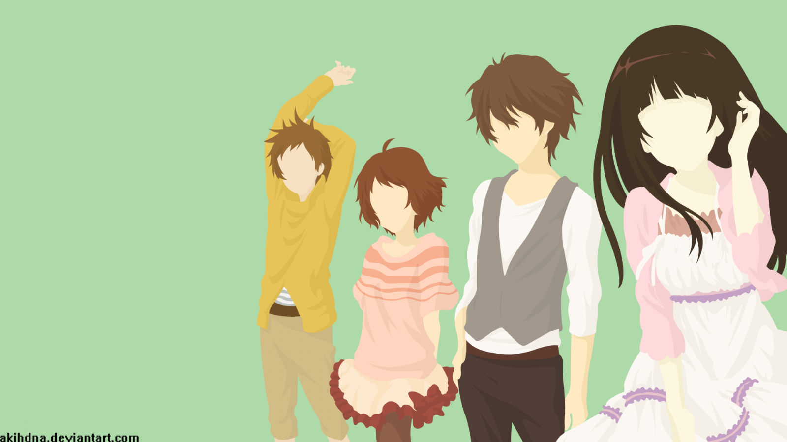 ilustrace, anime, kreslená pohádka, Hyouka, Chitanda Eru, Oreki Houtarou, Ibara Mayaka, Fukube Satoshi, mangaka