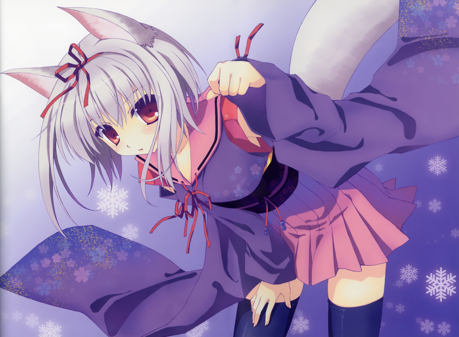 3773x2771 px, und, Bogen, Catgirl, Charakter, Choco, Augen, Haar, Eis, Nanao, Naru, Original, rot, Bänder, kurz, markiere mich, Thighhighs, Weiß