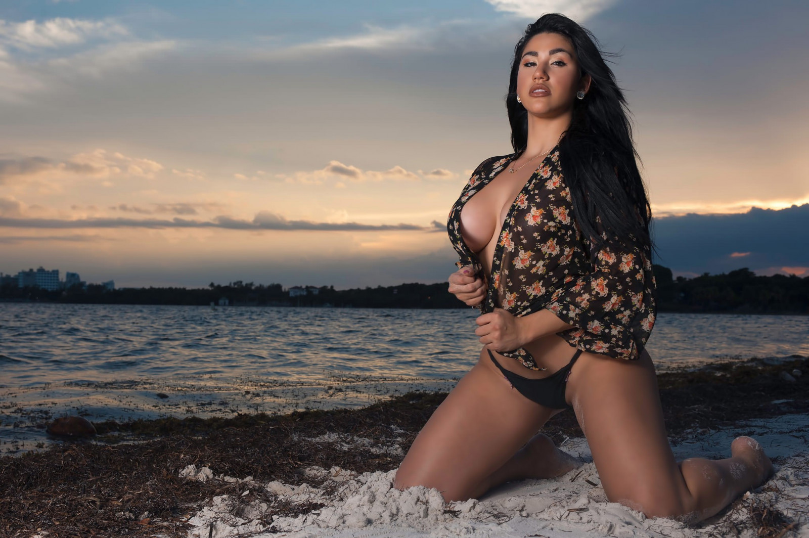 sunlight, women, model, sunset, sea, sand, brunette, photography, beach, dress, kneeling, fashion, hair, thong, bikini, boobs, Person, swimwear, clothing, vacation, girl, beauty, season, ocean, woman, lady, leg, photograph, image, human positions, photo shoot, art model
