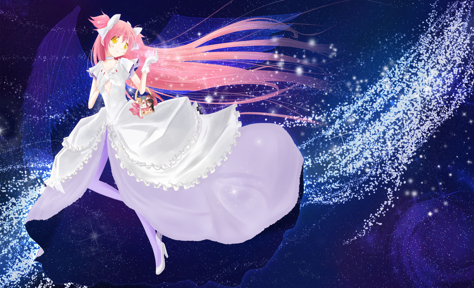 ilustrace, anime, anime dívky, Mahou Shoujo Madoka Magica, Kaname Madoka, modrý, květ, počítač tapeta, fiktivní postava, 3099x1887 px