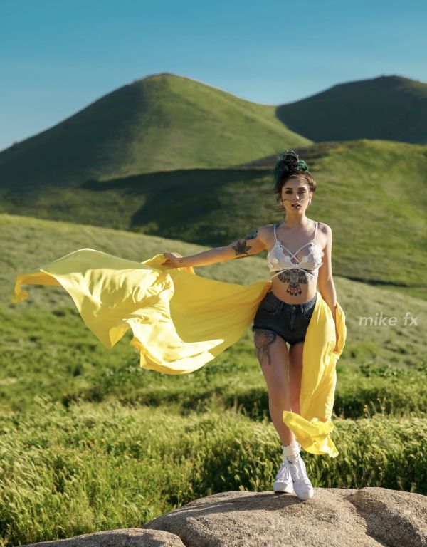 model,Taylor White,mike fx,Lily Taylor,yellow,jean shorts