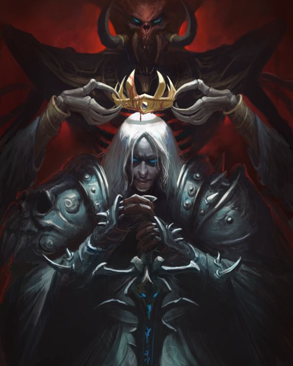 sword,blood,crown,demon eyes,Arthas Menethil