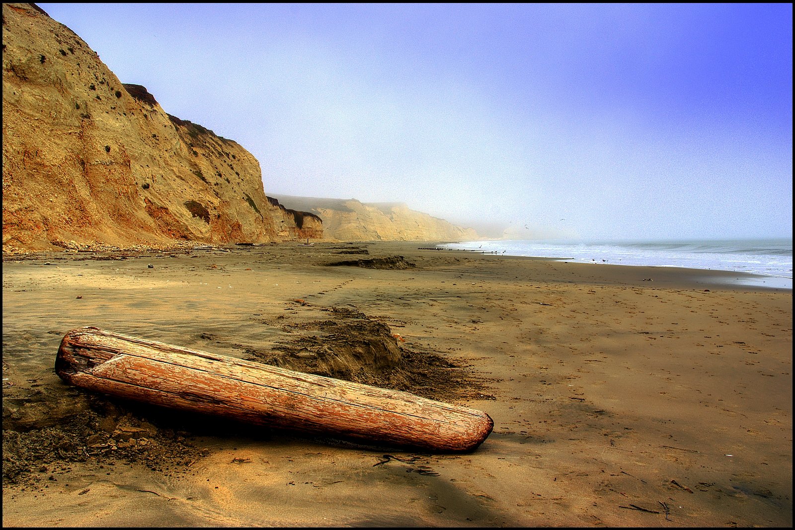 Kalifornie, mlha, písek, Pacifik, naplavené dříví, Marin County, pointreyes, drakesbeach, 2008, HDR, pointreyesnationalseashore, sonydlsra100, quantaray18200, thephotographyblog
