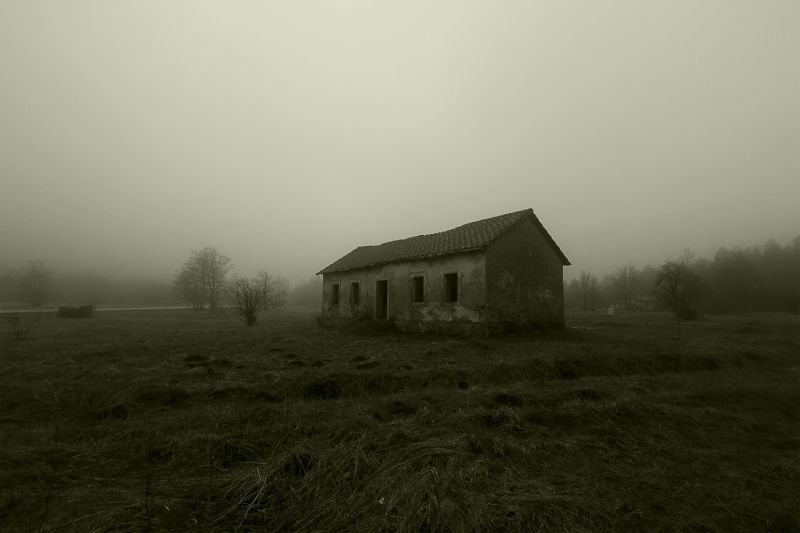 budova, opuštěný, slunečnímu záření, krajina, černobílý, kopec budova, opuštěný, slunečnímu záření, krajina, černobílý, kopec