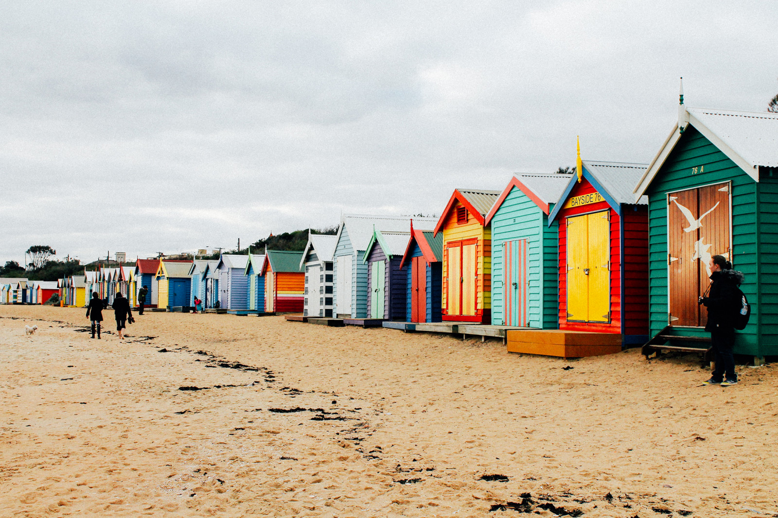 pláž, město, zatažený, Austrálie, Přátelé, Victoria, Melbourne, Brighton, barva, pláže, Svatý, Kilda