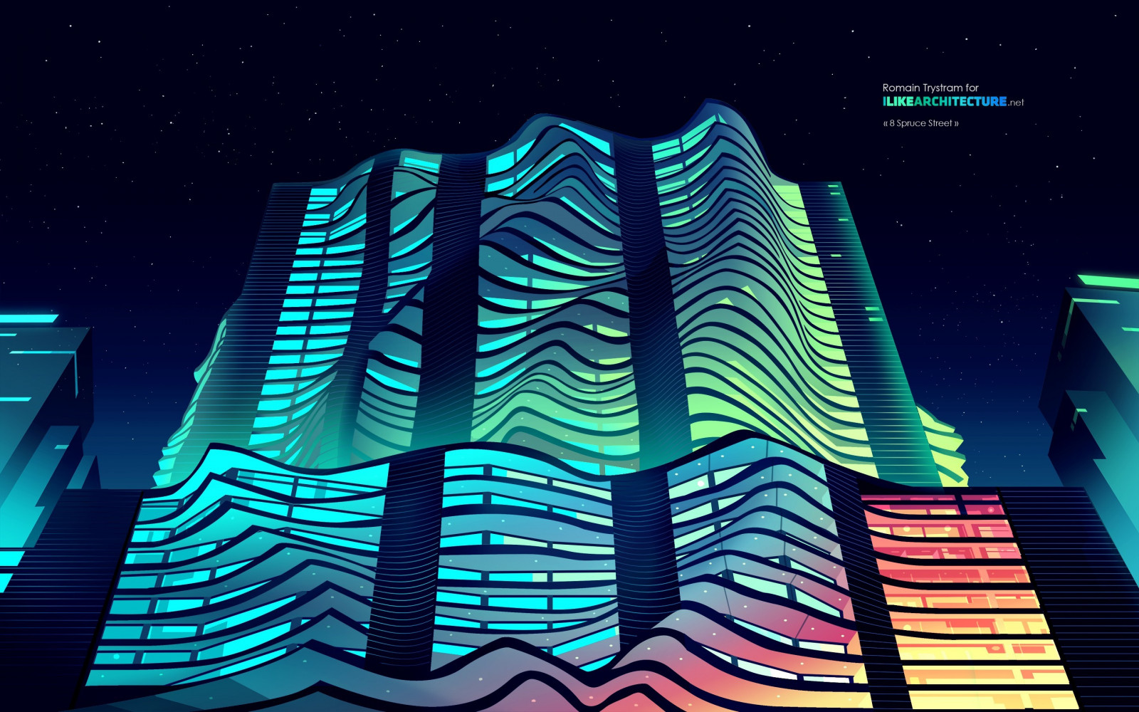 pestrý, tmavá, noc, architektúra, neon, abstraktné, budova, mrakodrap, metropoly, svetlo, riadok, grafika, 2880x1800 px, počítač tapeta, Metropolitná oblasť