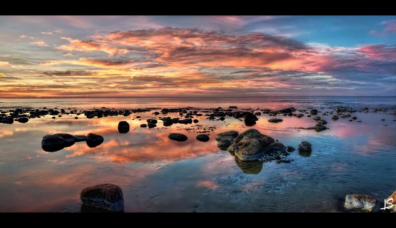 odraz, nebe, voda, horizont, svítání, svítání