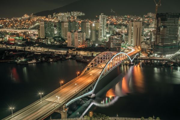 Busan, bridge, Asia, cityscape, night