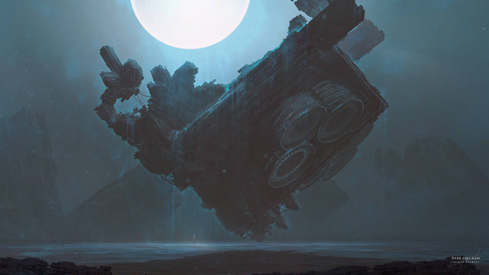 fantasy umění, odraz, futuristický, měsíční svit, kosmická loď, fan art, Kuldar Leement, loď duchů, tma, Snímek obrazovky, atmosférický jev, počítač tapeta, Atmosféra Země, vesmír