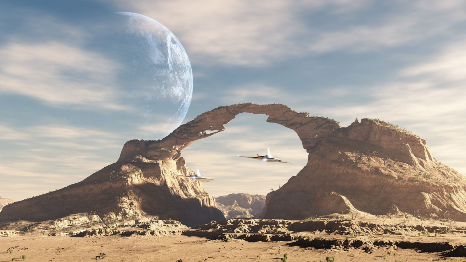 1920x1080 px, obra de arte, Fantasia arte, montanha, planeta, espaço, nave espacial