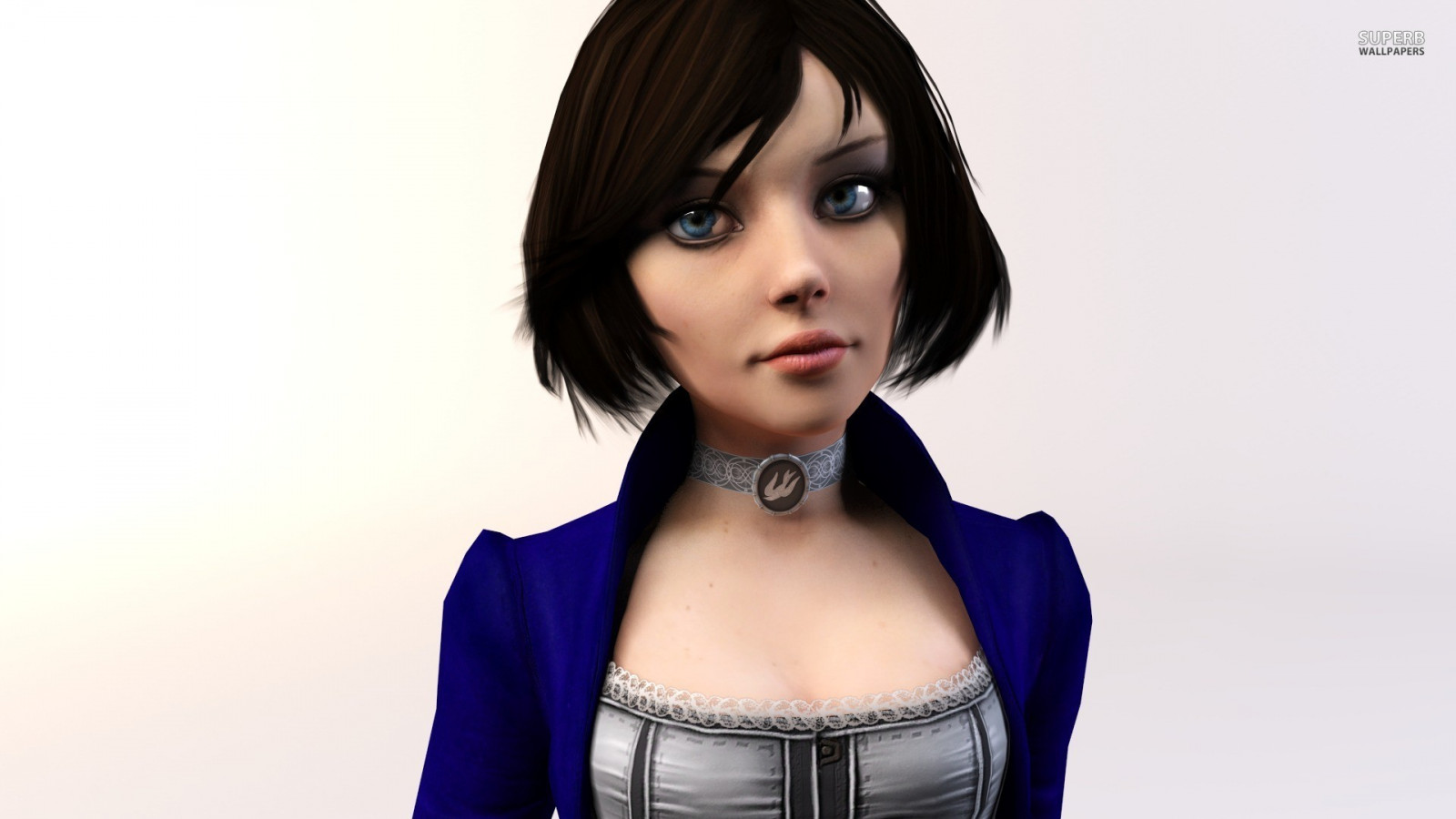 viso, videogiochi, modello, capelli lunghi, occhi blu, 3D, brunetta, cantante, capelli neri, capelli, BioShock, Elizabeth BioShock, pelle, BioShock Infinite, capo, bellezza, occhio, signora, costume, acconciatura, 1920x1080 px, fotografia di ritratto, servizio fotografico, capelli castani