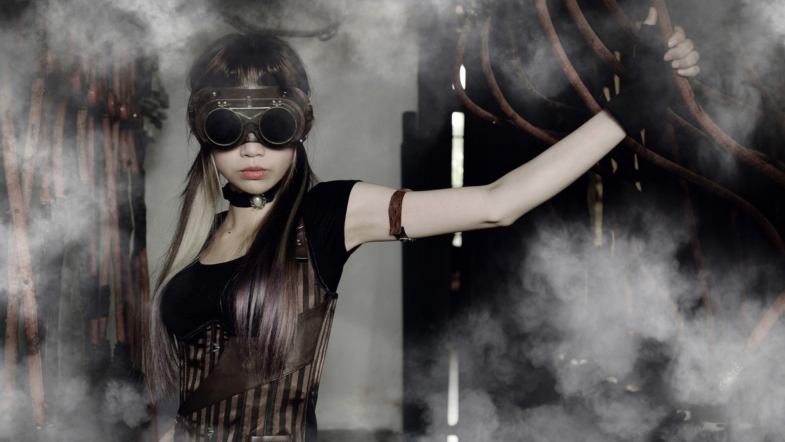 ženy, model, asijský, Steampunk, tma, počítač tapeta, fiktivní postava, zvláštní efekty, kryt alba