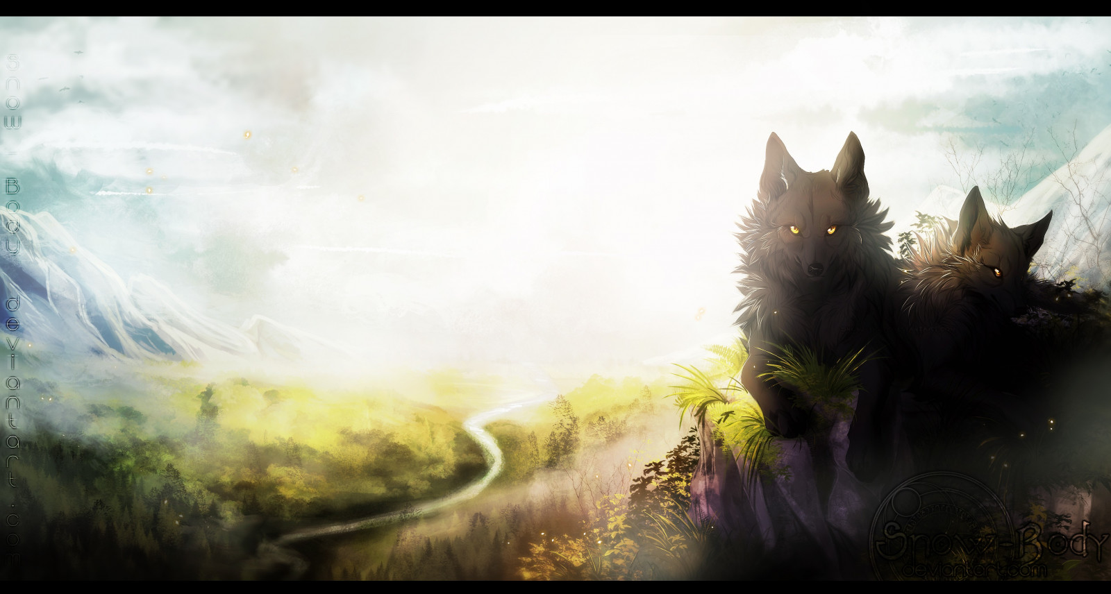 sollys, træer, bjerge, dyr, natur, afspejling, himmel, planter, skyer, morgen, tåge, flod, ulv, atmosfære, Sky, efterår, skærmbillede, atmosfærisk fænomen, computer tapet